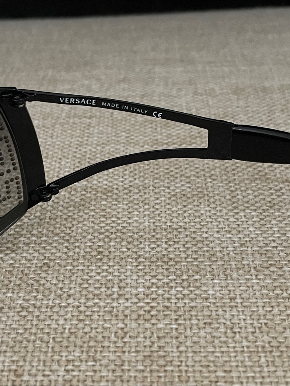 Versace Black Shield Sunglasses with Smoke Lenses and Silver Crystal Temples - Picture 2 of 6